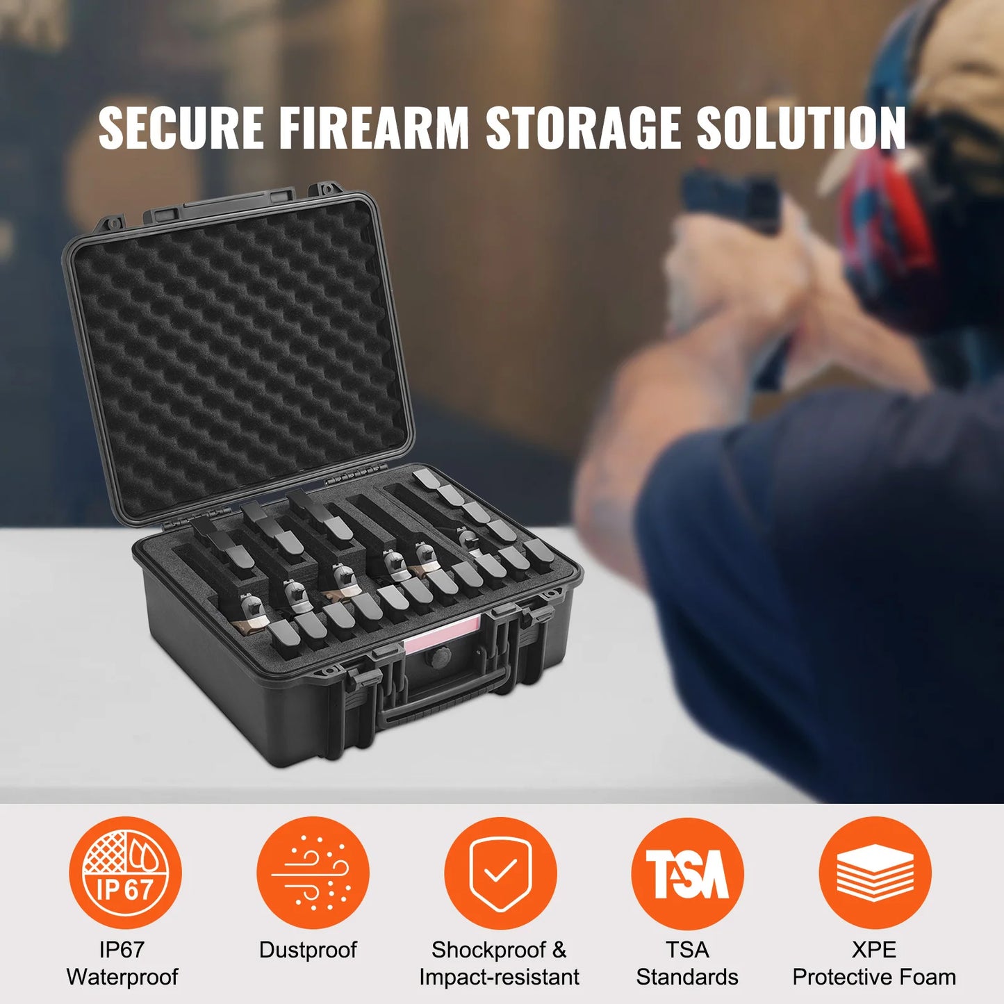 SucceBuy Hard Pistol Case With Pre Cut Foam Lining IP67 Waterproof Dustproof