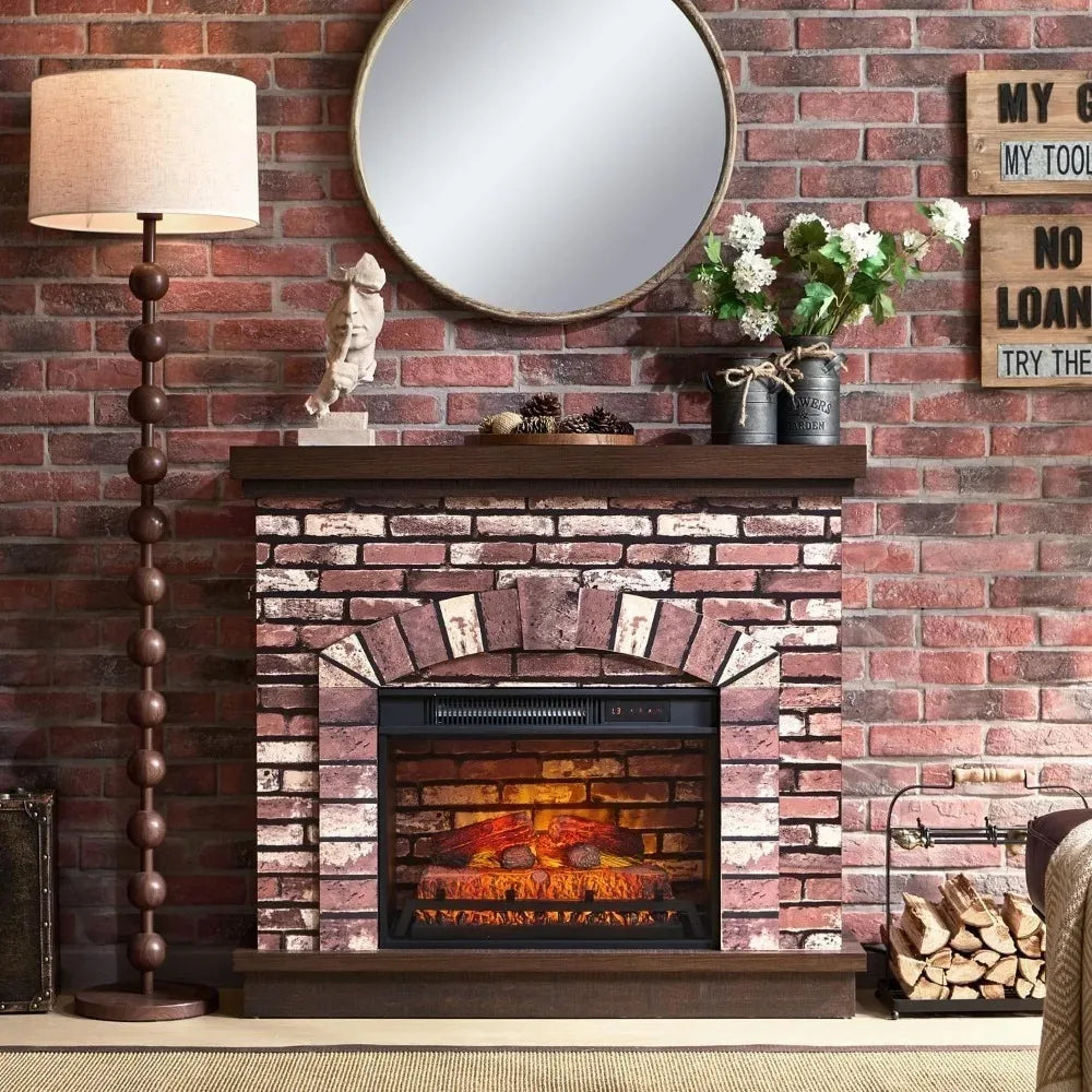 CHENGWEI Farmhouse Electric Fireplace Mantel TV Stand With Remote Heater