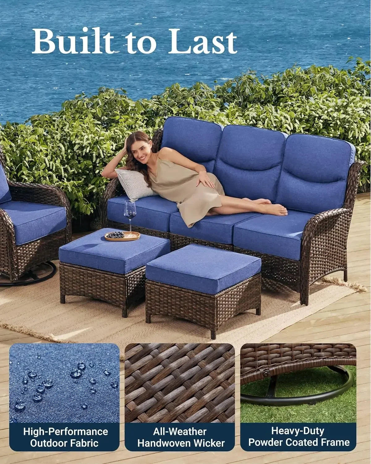 Luxury Wicker Patio Furniture Set With Cushions 7 Piece Outdoor