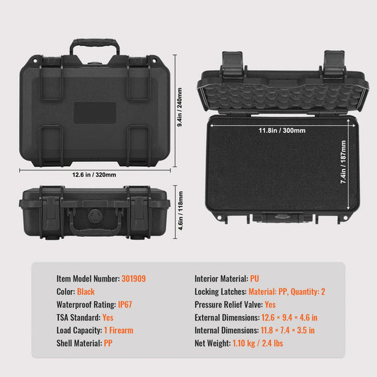 SucceBuy Hard Pistol Case With Pre Cut Foam Lining IP67 Waterproof Dustproof