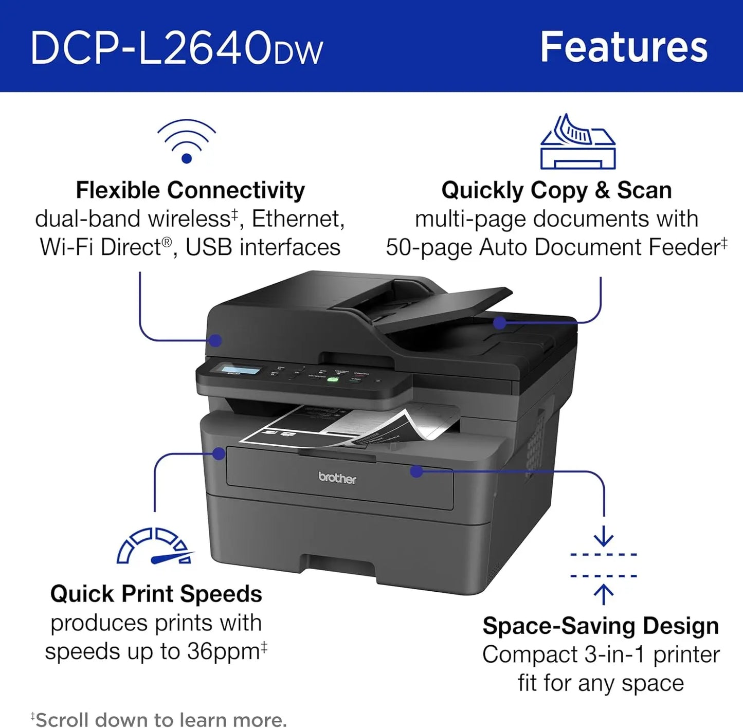 XMSJ DCP L2640DW Wireless Monochrome Multifunction Printer With Copying Scanning