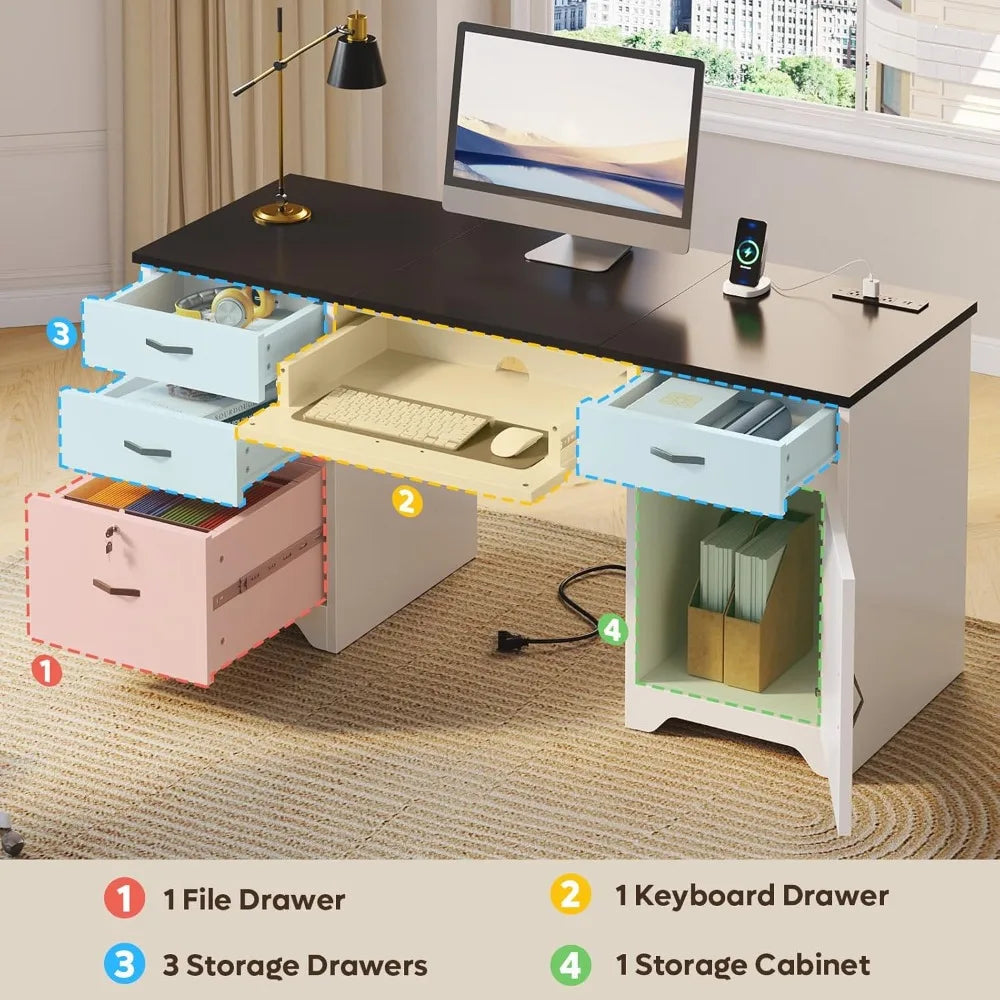 XIAOLANG Modern Office Desk With Lockable Drawers And USB Charging