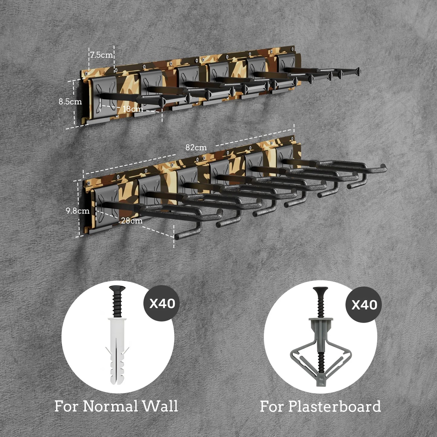 Heavy Duty Steel Gun Rack With Adjustable Slots Wall Mount