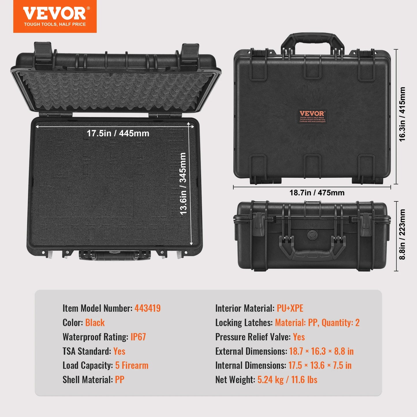 SucceBuy Waterproof Hard Pistol Case With Foam Lining Lockable