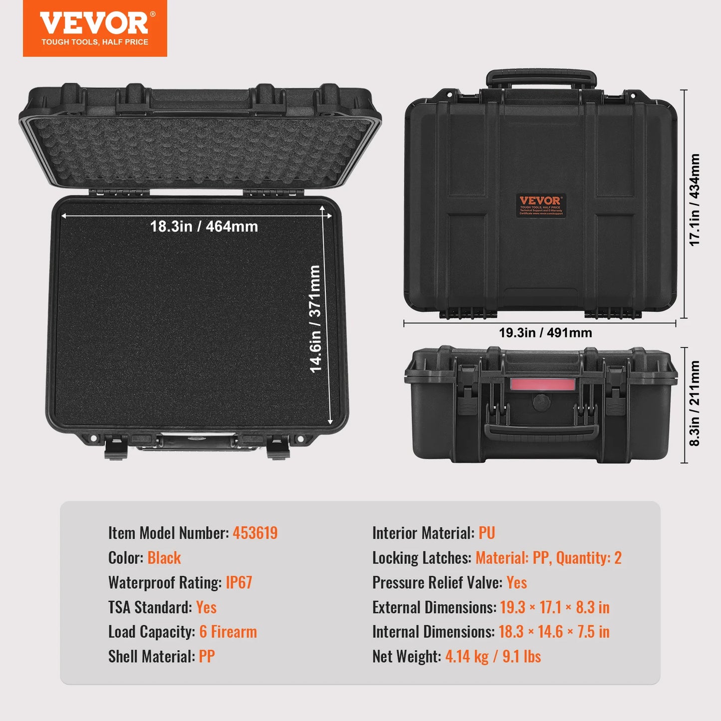 SucceBuy Waterproof Hard Pistol Case With Foam Lining Lockable