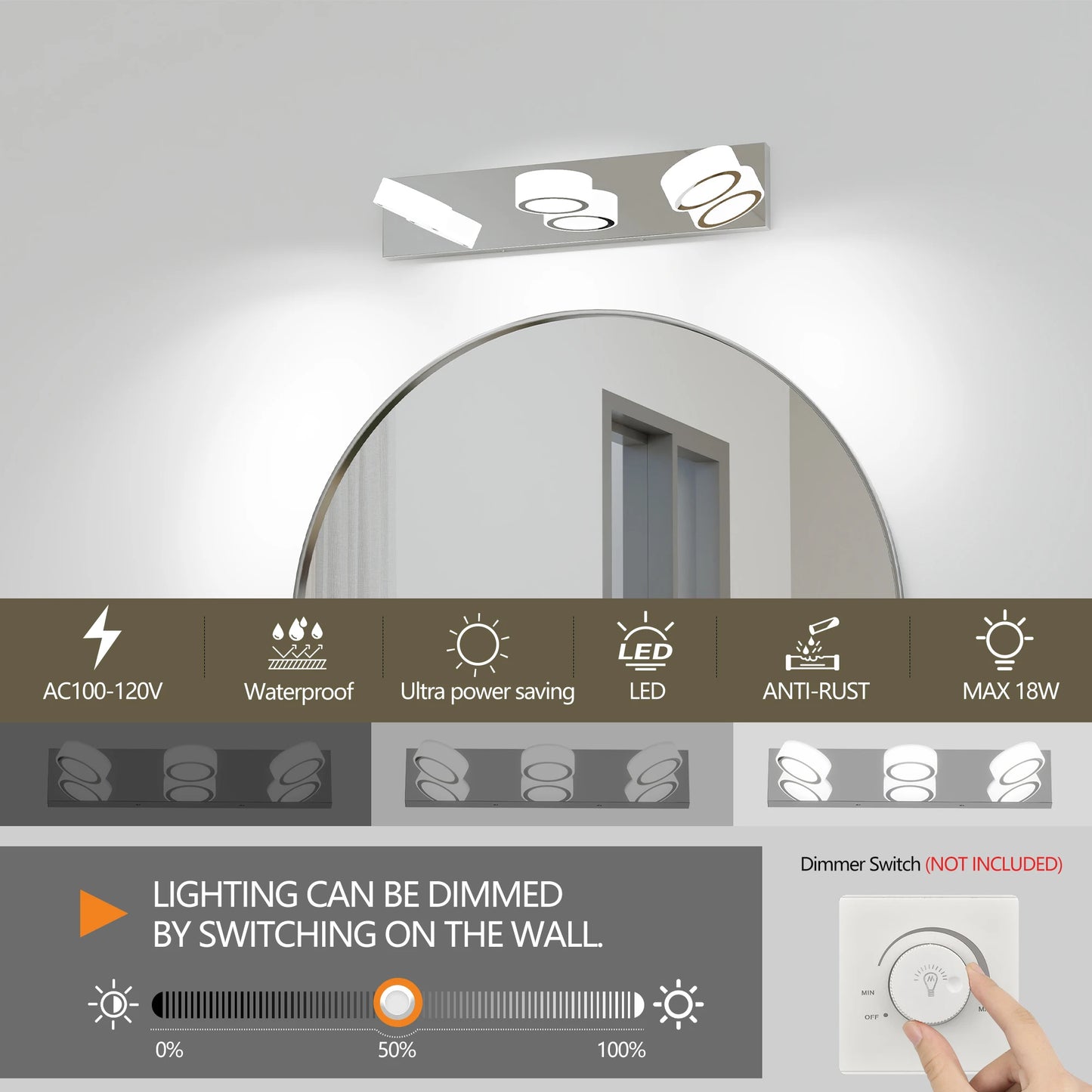 ARLGSITE LED Modern Vanity Lights 3 Light Fixture For Bathroom