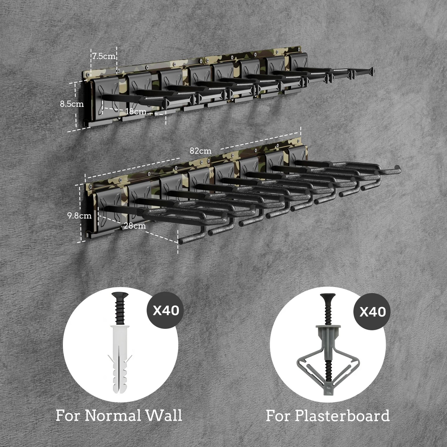 Heavy Duty Steel Gun Rack With Adjustable Slots Wall Mount