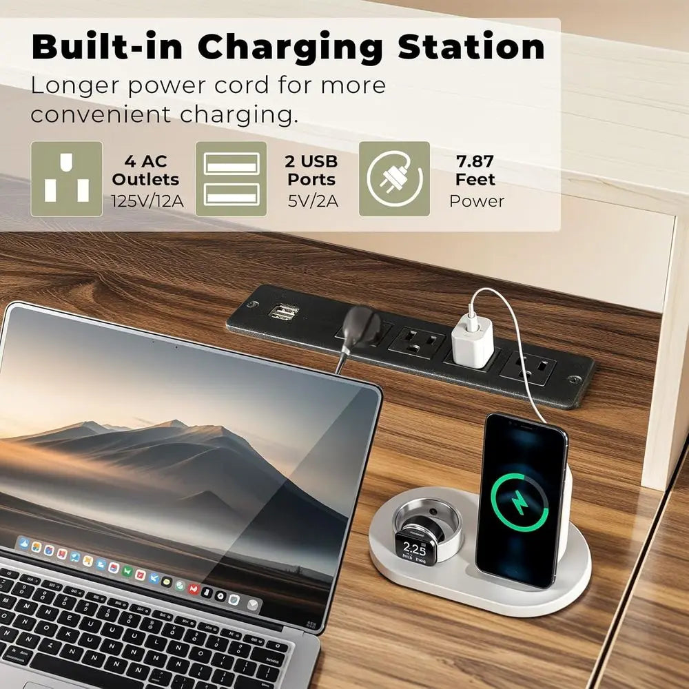 CHENGWEI Farmhouse Executive Desk With Lift Top And Charging Station