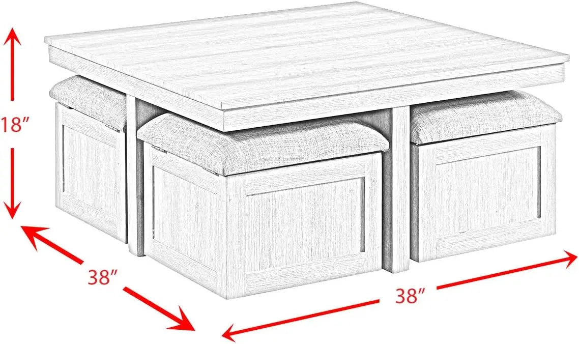 XMSJ Dawson Coffee Table With Four Storage Stools Set