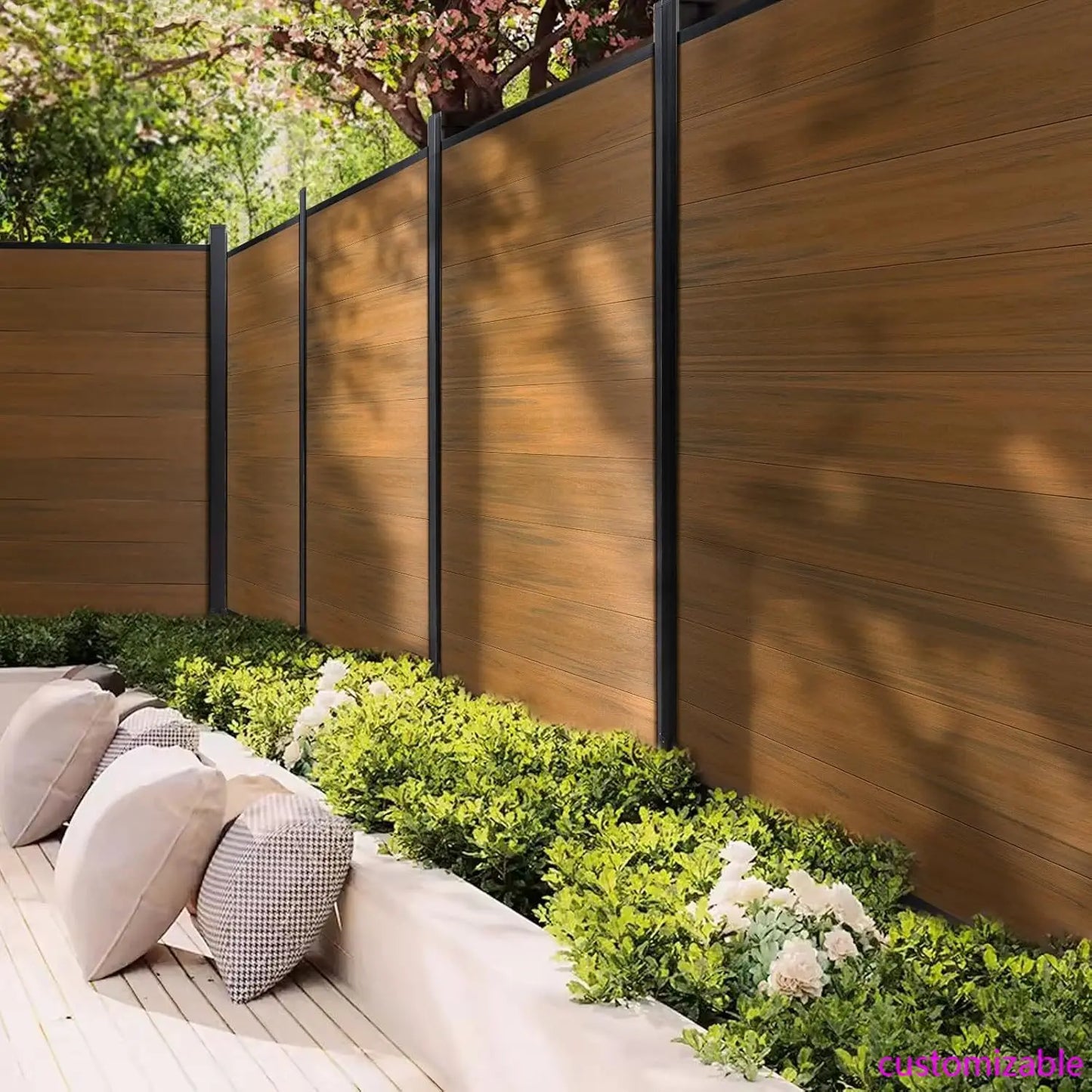 XMSJ Outdoor Privacy Fence Panels Wind Resistant Wood Plastic Composite