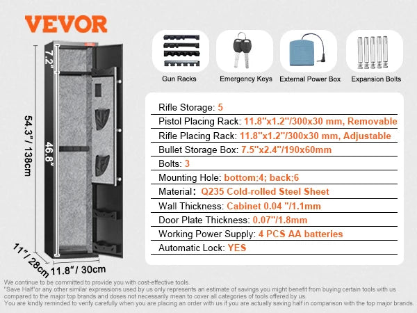 SucceBuy Gun Safe With Digital Keypad Lock And Removable Shelf