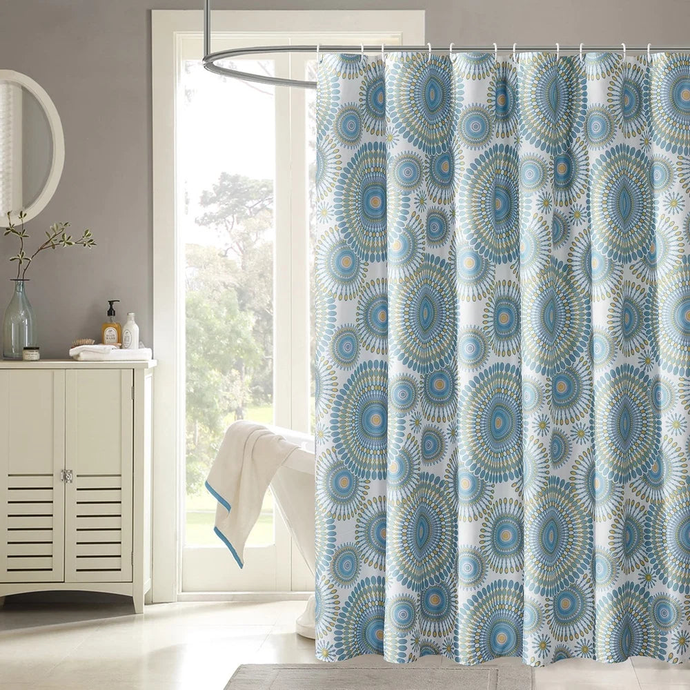 Craft Of Weaving Waterproof Shower Curtain Set With 12 Hooks Starburst Design Machine Washable Easy Care Bathroom Decor