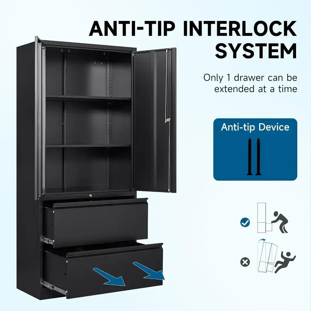 2-Drawer Metal File Cabinet With Locking Doors For Home Office