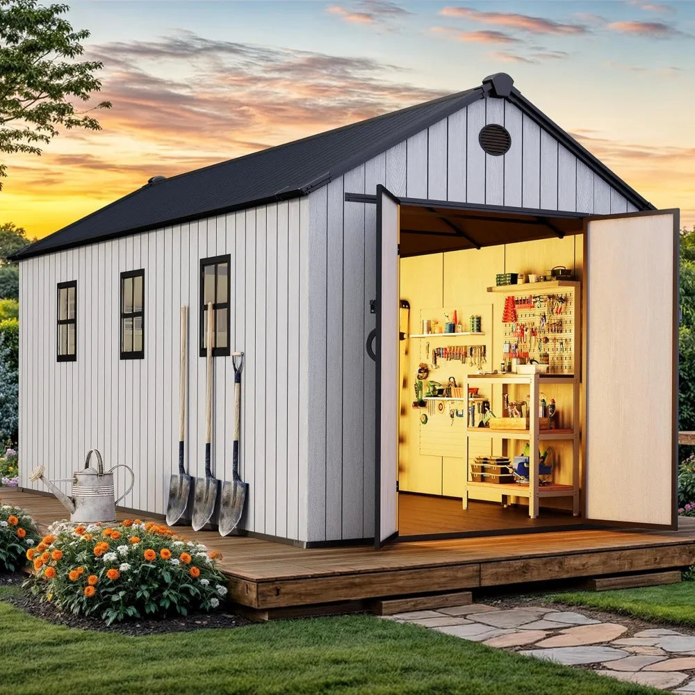XMSJ Waterproof Outdoor Storage Shed With Floor And Lockable Doors