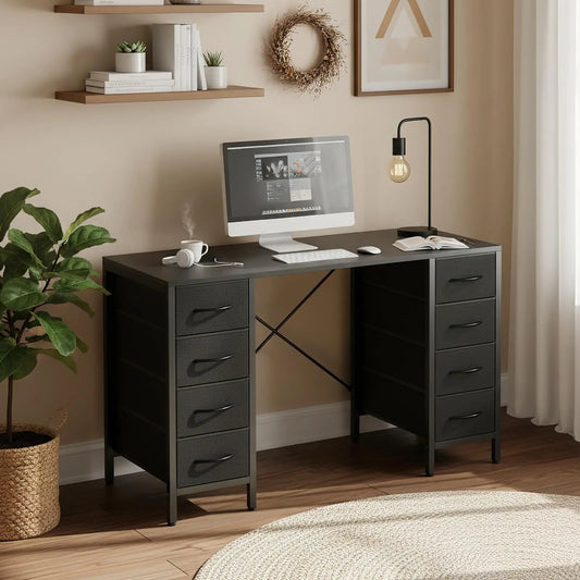 JHK Computer Desk With Fabric Drawers And X Shaped Support