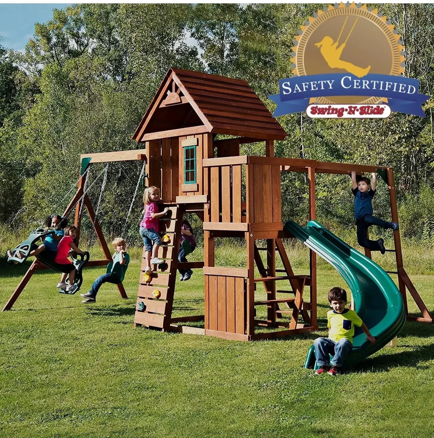 Swing Set With Two Swings Slide Monkey Bars Picnic Glider