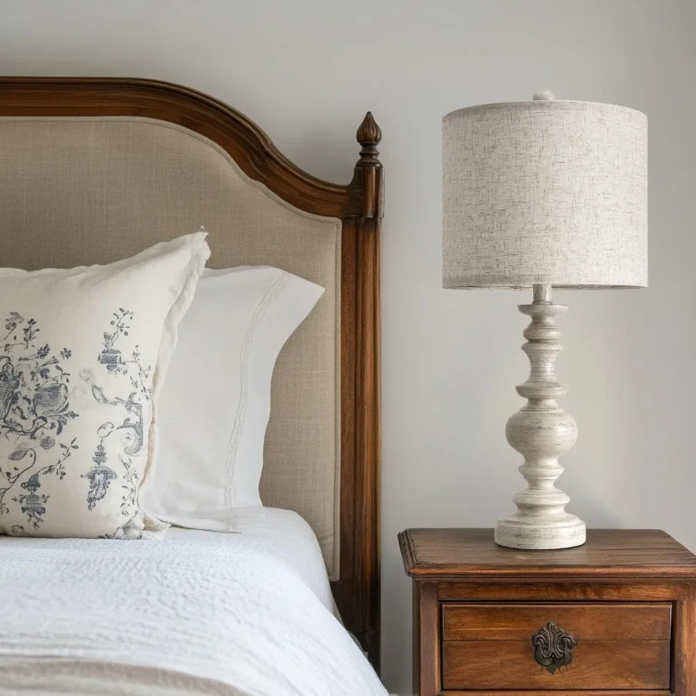 Bobomomo Farmhouse Resin Table Lamp Set Of 2 Linen Shade