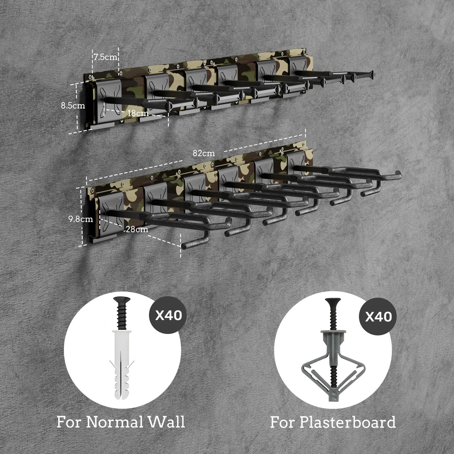 Heavy Duty Steel Gun Rack With Adjustable Slots Wall Mount