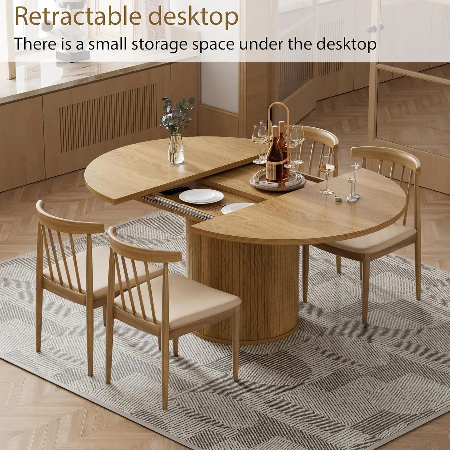 XMSJ Extendable Round Dining Table For 4 Modern Farmhouse