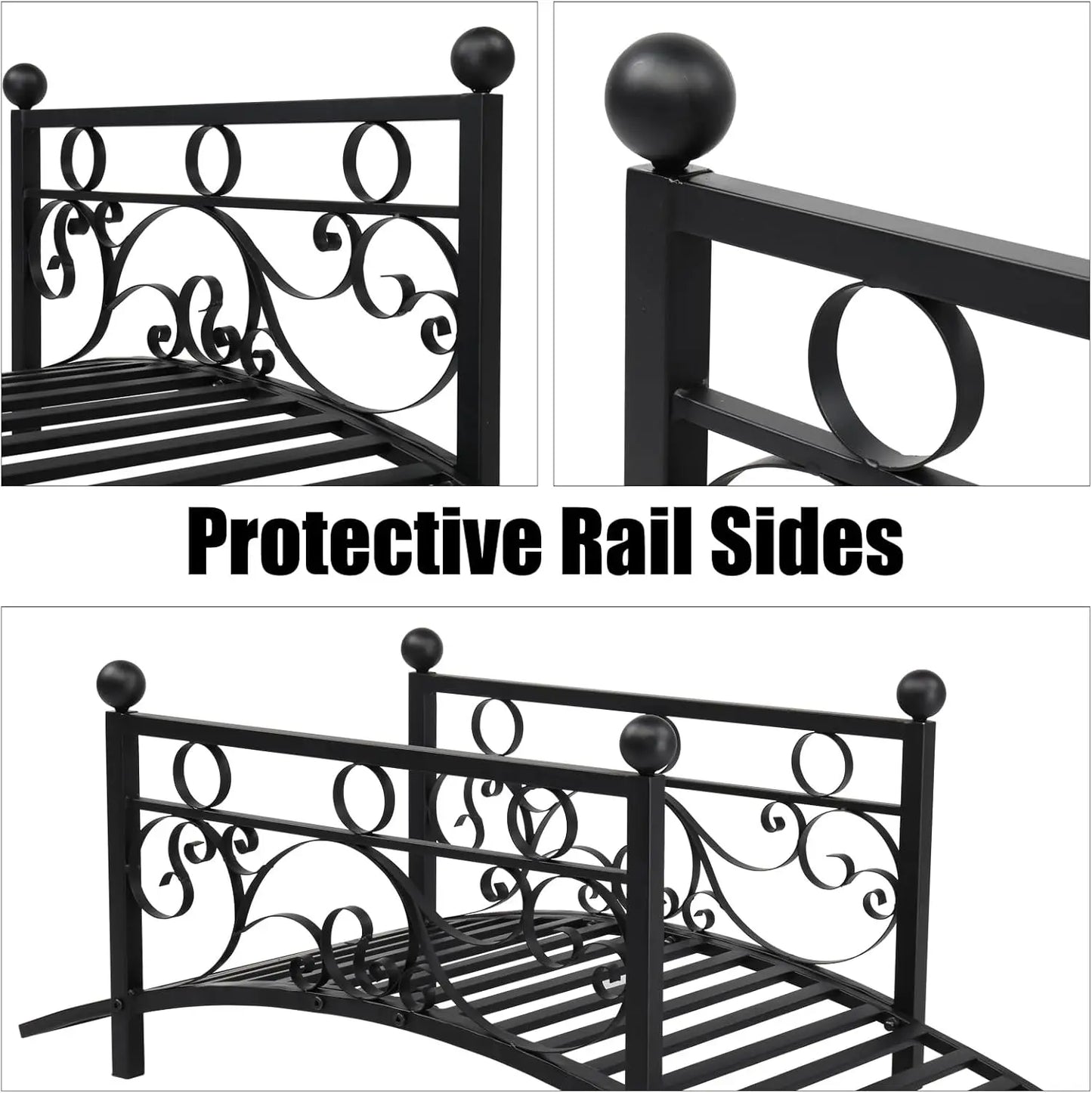 Metal Garden Bridge for Outdoor, Elegant Decorative Bridge with Powder-Coated Finish and Security Guardrail