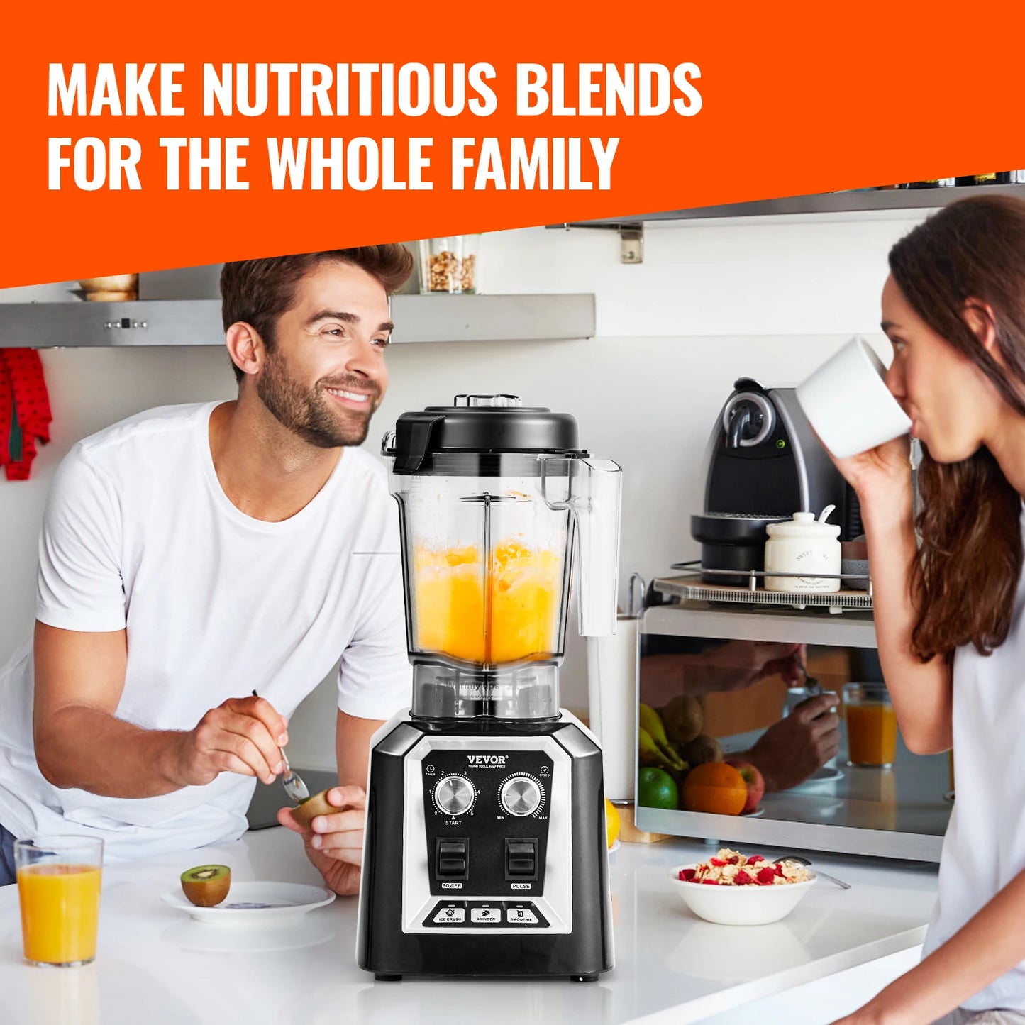 SucceBuy Stainless Steel Countertop Blender For Smoothies And Food