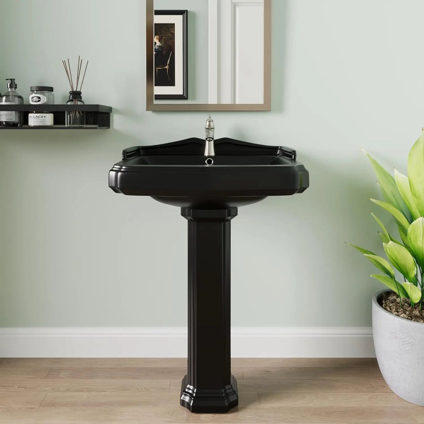 Angie's Home Store Ceramic Pedestal Sink With Overflow And Three Faucet Holes