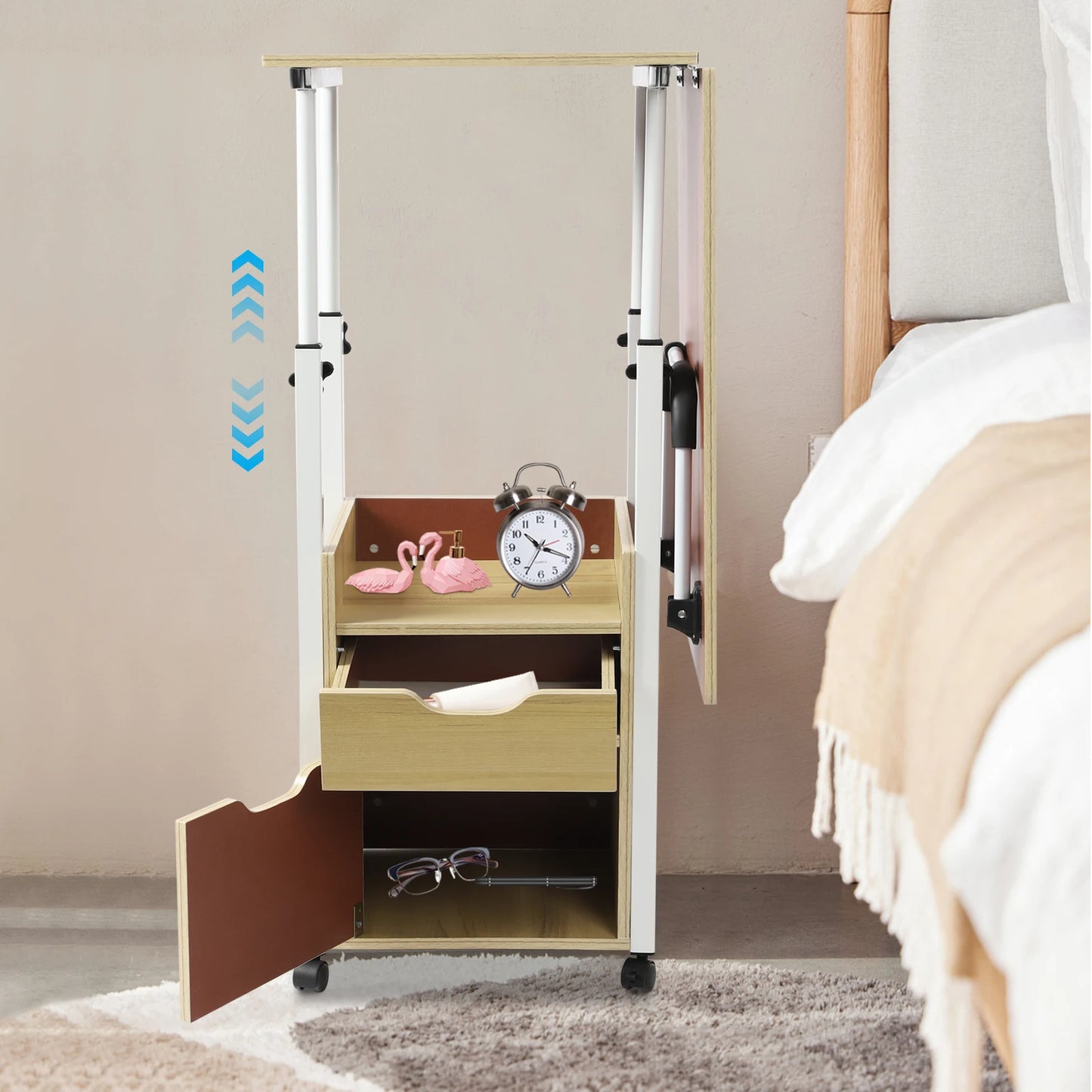 Bymaocar Foldable Laptop Desk With Wheels Height Adjustable Bedside Table