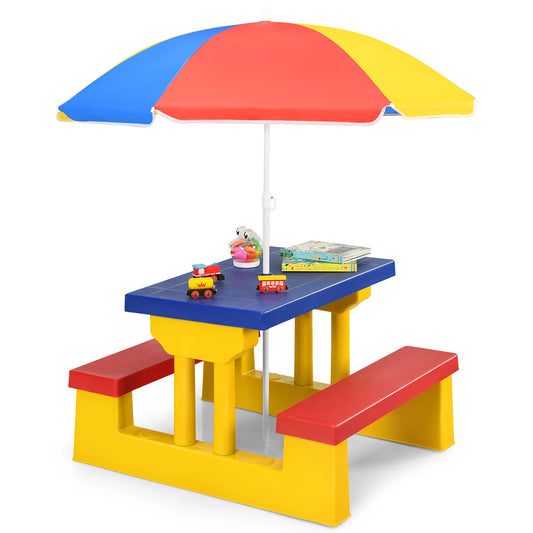 Homasis Kids Picnic Table Set With Removable Umbrella