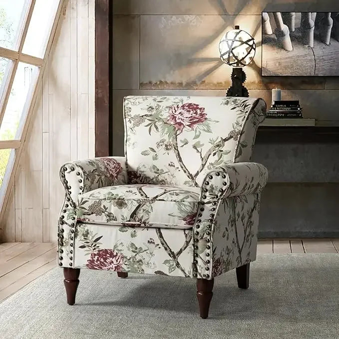 Modern Wingback Accent Chair With Wood Legs And Nailhead Trim
