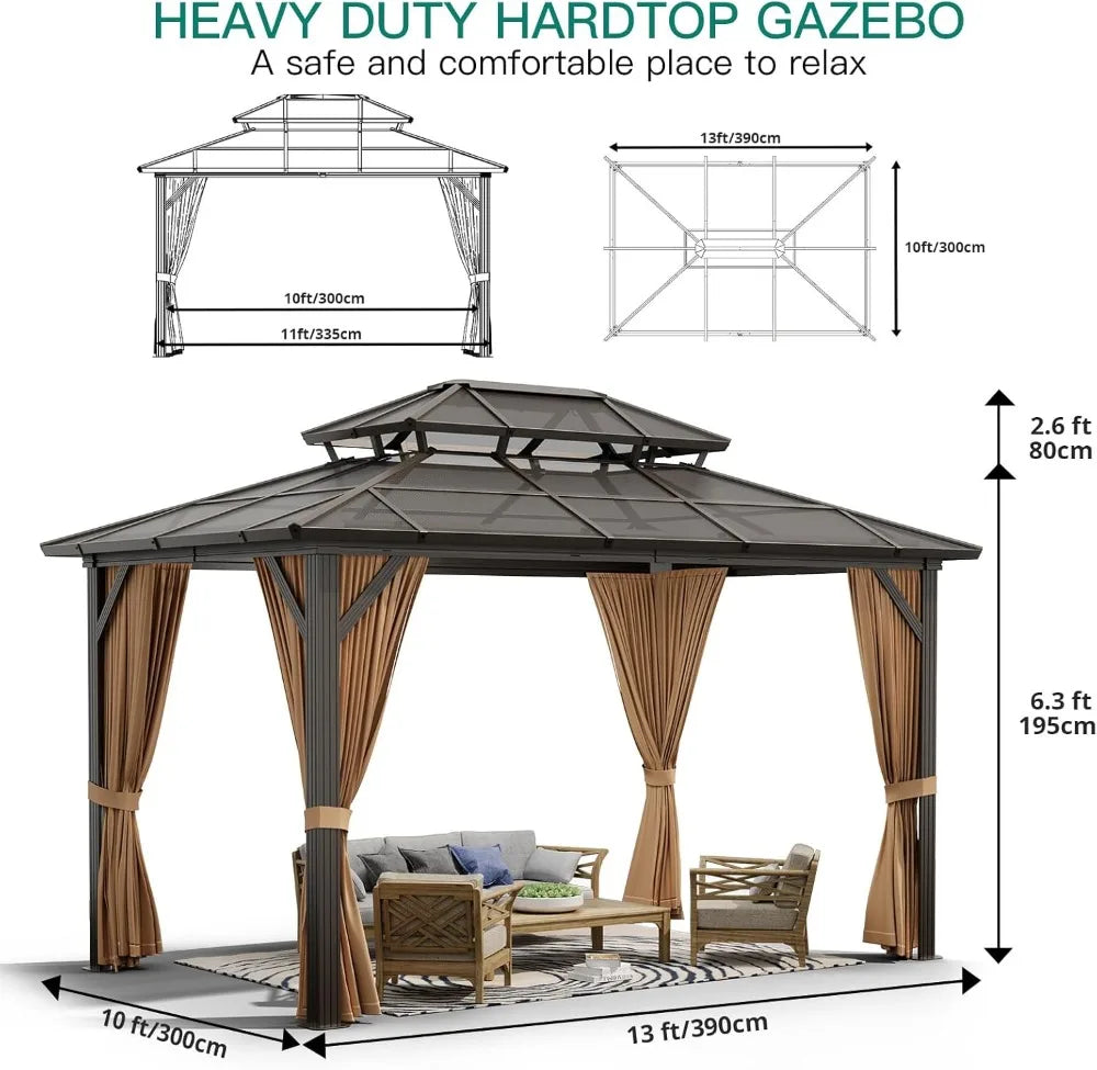 XMSJ Hardtop Gazebo With Aluminum Frame And Polycarbonate Roof