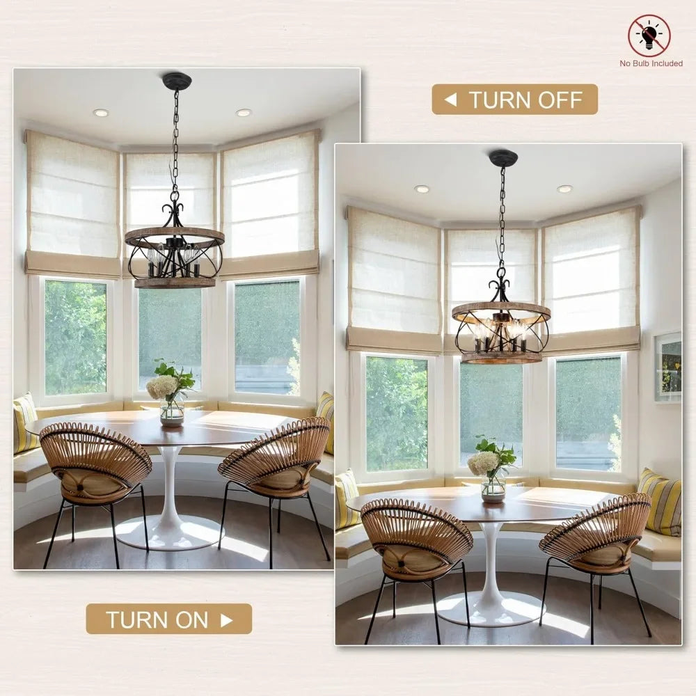 Customizable 5 Light Farmhouse Wood Chandelier Fixture