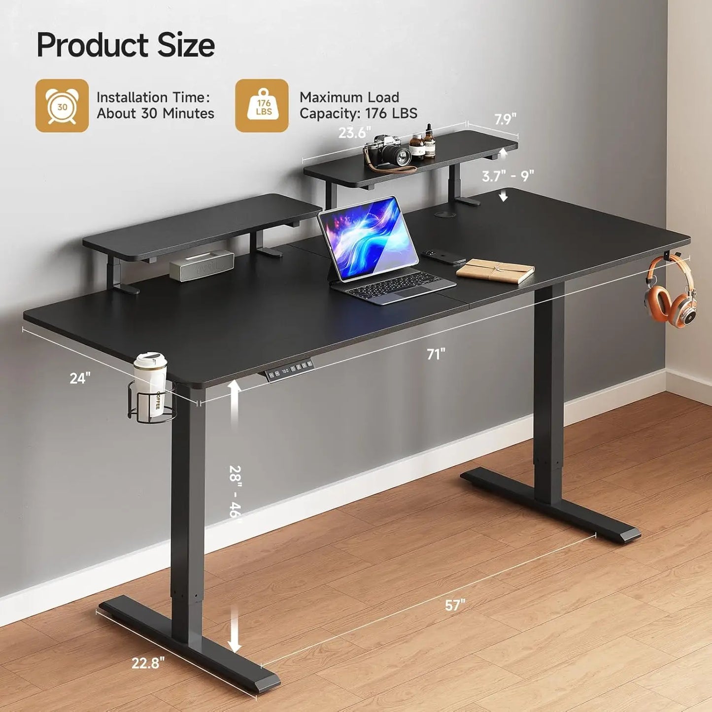 ONBRILL Electric Standing Desk With Two Monitor Shelves Memory Controller