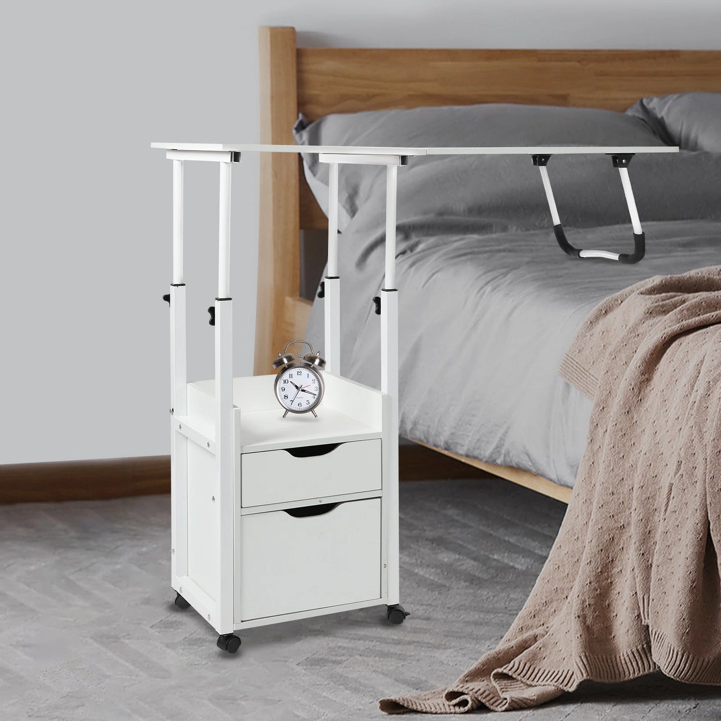 Bymaocar Foldable Laptop Desk With Wheels Height Adjustable Bedside Table