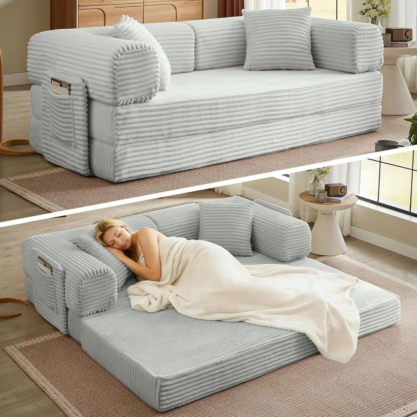 Folding Futon Sofa Bed Couch With Sleeper Corduroy Upholstered