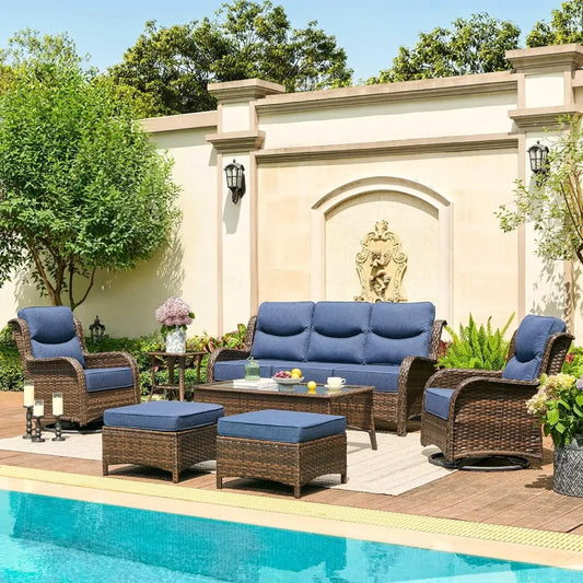 Luxury Wicker Patio Furniture Set With Cushions 7 Piece Outdoor