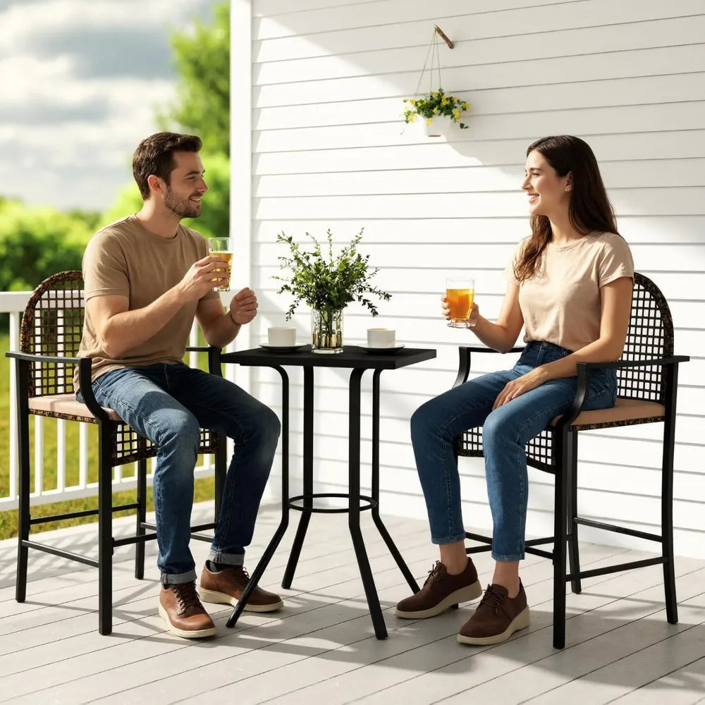 Outdoor Patio Bar Set With Cushions Wicker Stools And Table