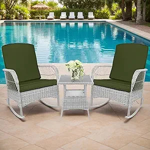 Leveleve Outdoor Rocking Bistro Set 3-Piece With Glass Table