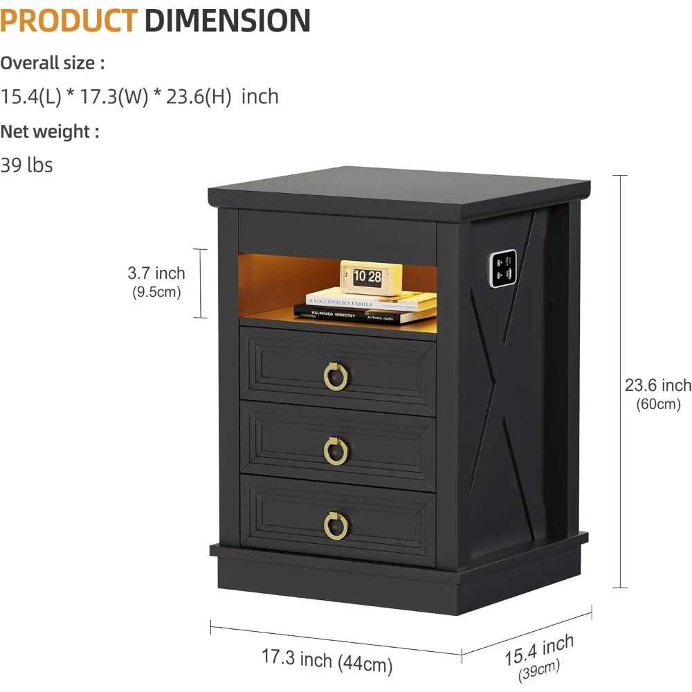 XMSJ Nightstands With Hidden Gun Compartment And USB Charging Port
