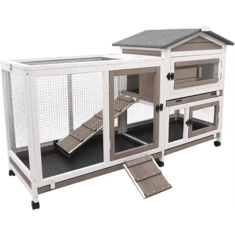 XMSJ 2 Story Rabbit Hutch Indoor Outdoor Cage With Wheels