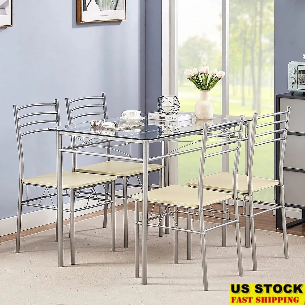 XMSJ Dinette Set With Glass Table And High Back Chairs