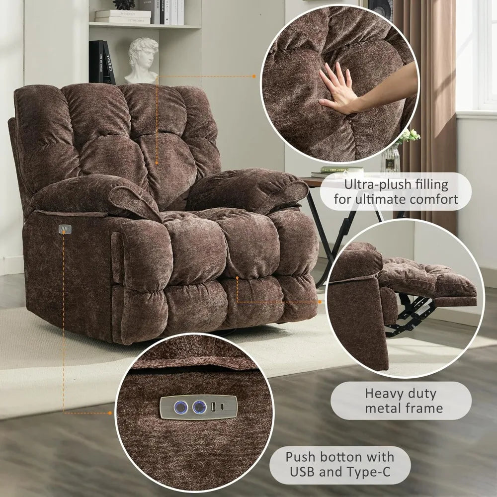 HUANZHUANG Oversized Rocker Recliner With Power Swivel