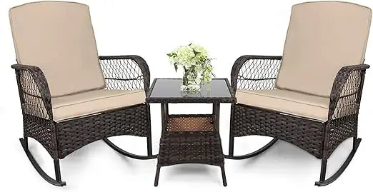 Leveleve Outdoor Rocking Bistro Set 3-Piece With Glass Table