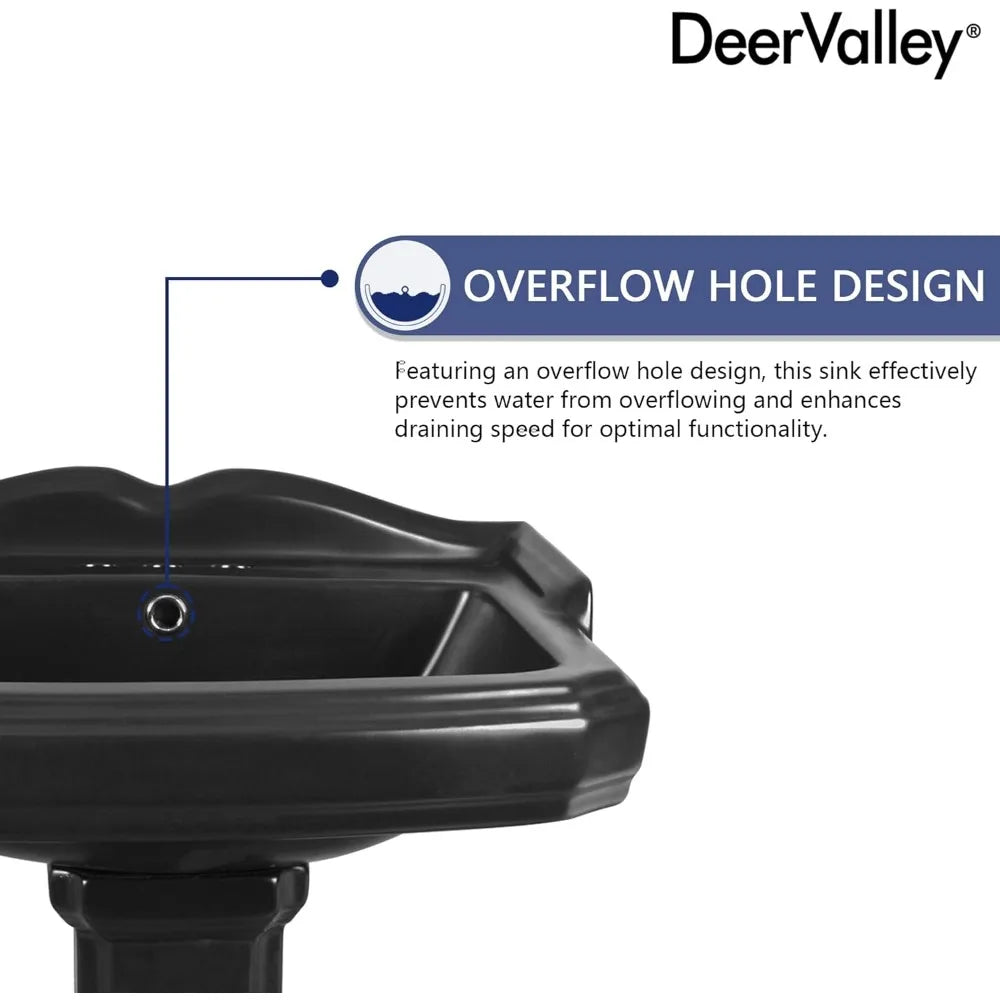 Angie's Home Store Ceramic Pedestal Sink With Overflow And Three Faucet Holes
