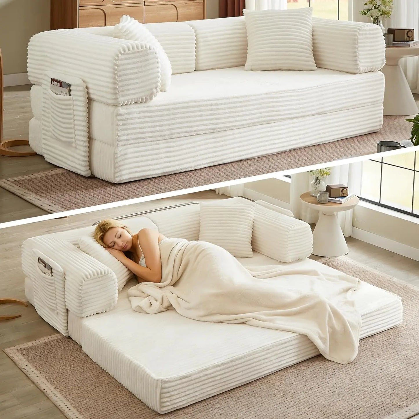 Folding Futon Sofa Bed Couch With Sleeper Corduroy Upholstered