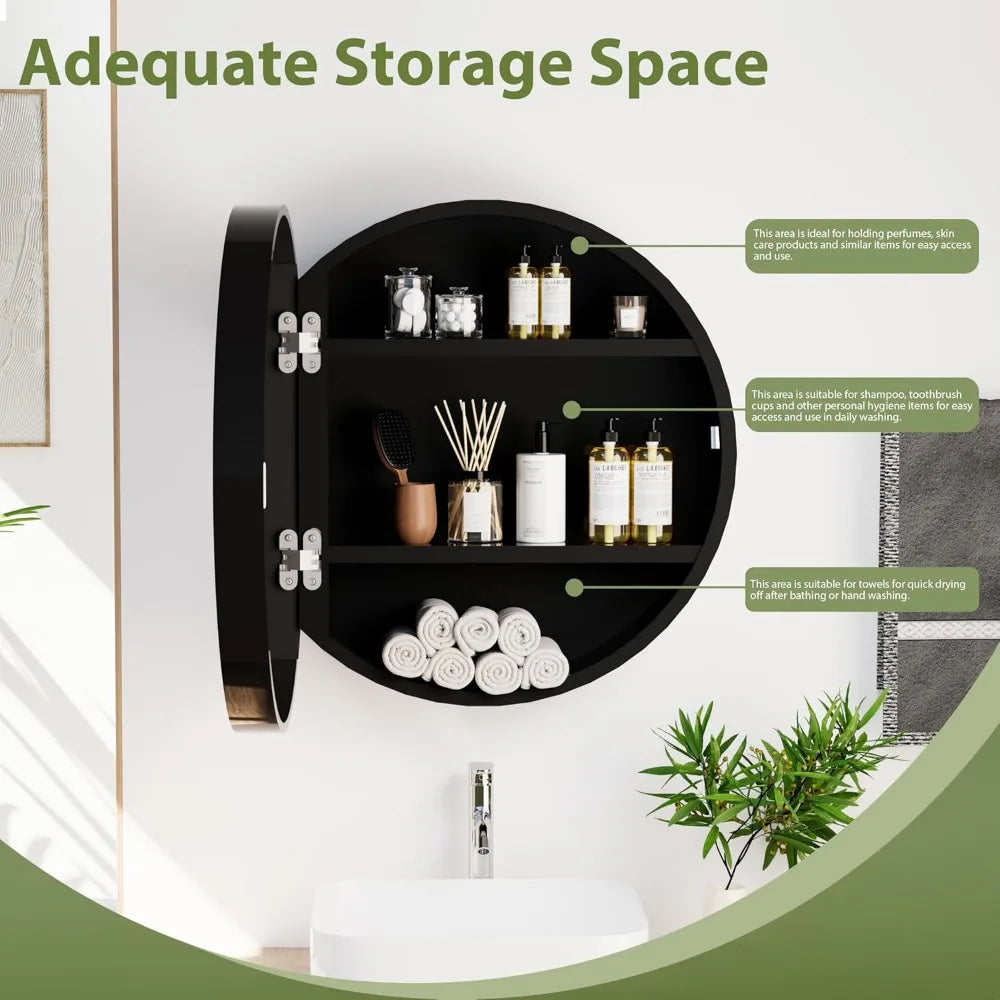 Round Arched Medicine Cabinet Mirror With Storage And Wall Mount