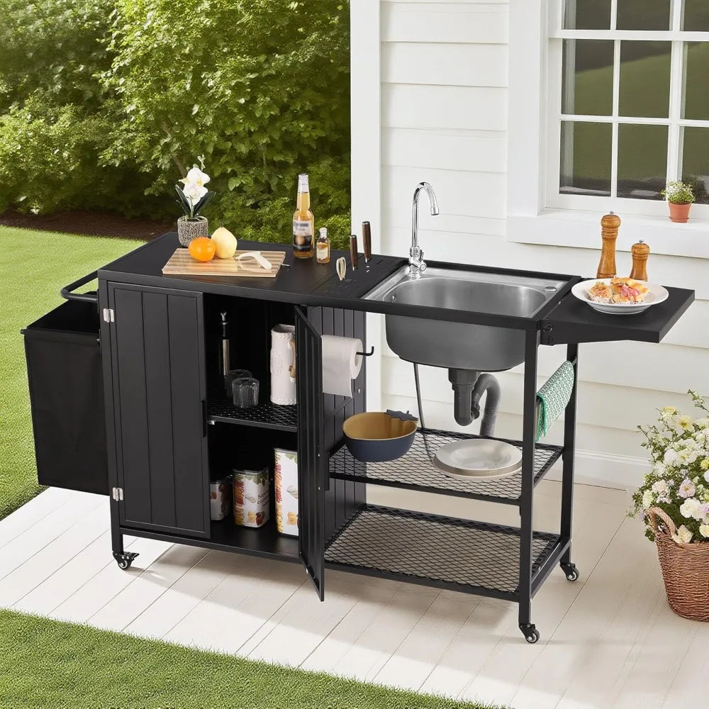 Tongyue Outdoor Grill Table With Stainless Steel Sink Barbecue Cart