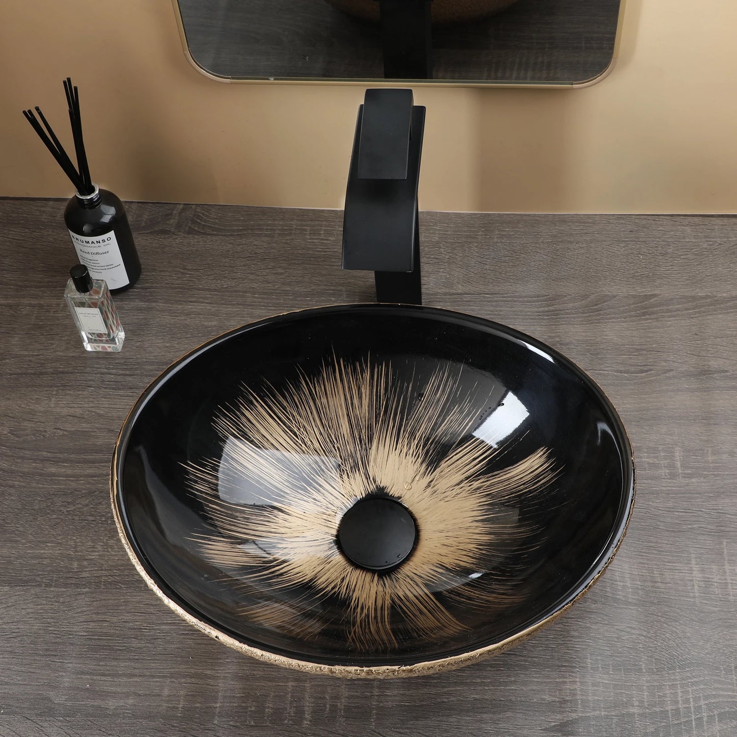 KEMAIDI Oval Vessel Sink With Faucet Ceramic Bathroom Sink Set