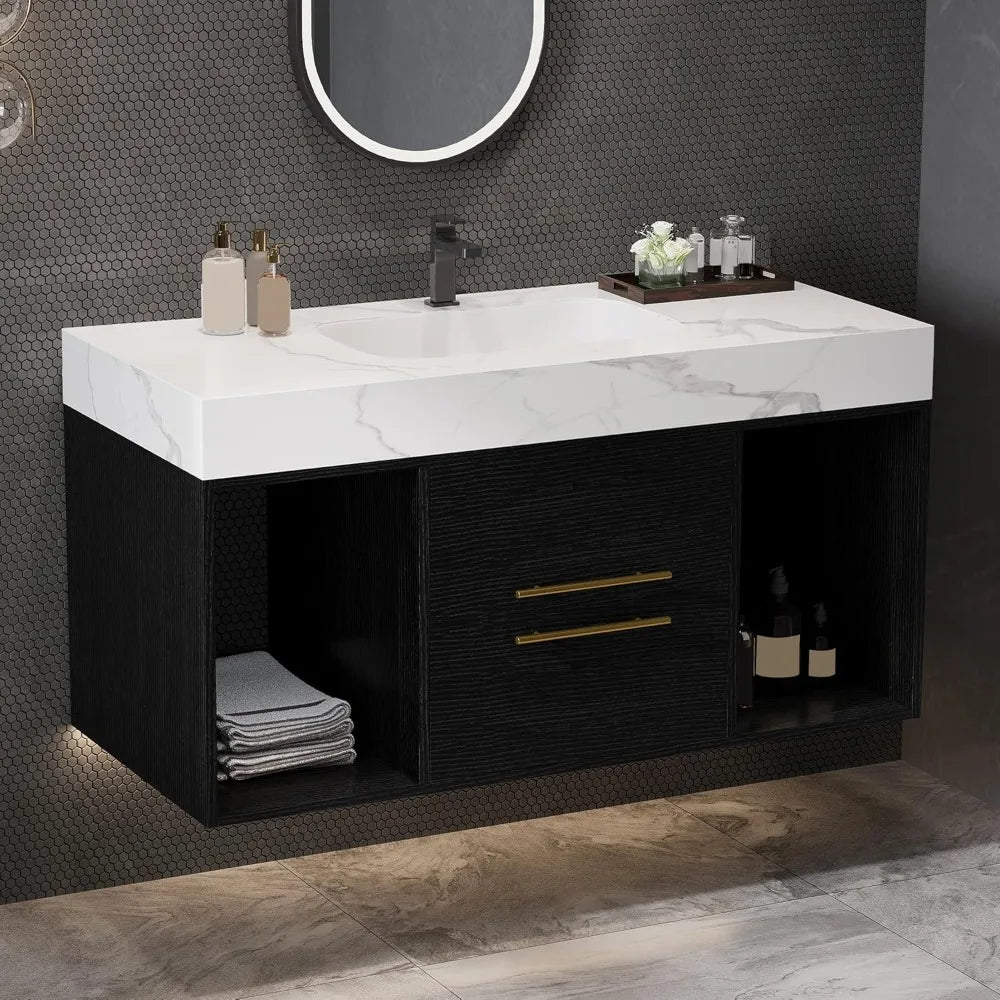 ZHUXIANG Modern Floating Bathroom Vanity With Ceramic Sink Sintered Stone