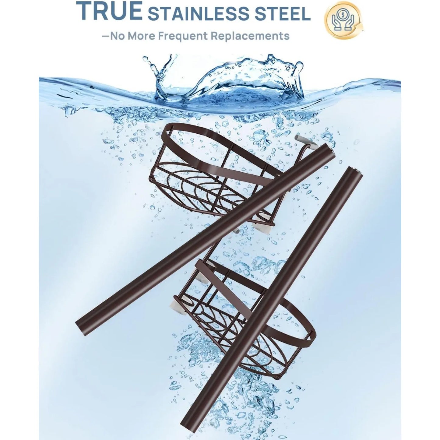 Angies Home Store PremiumGrade Rustproof Shower Corner Caddy With TelescopingPole