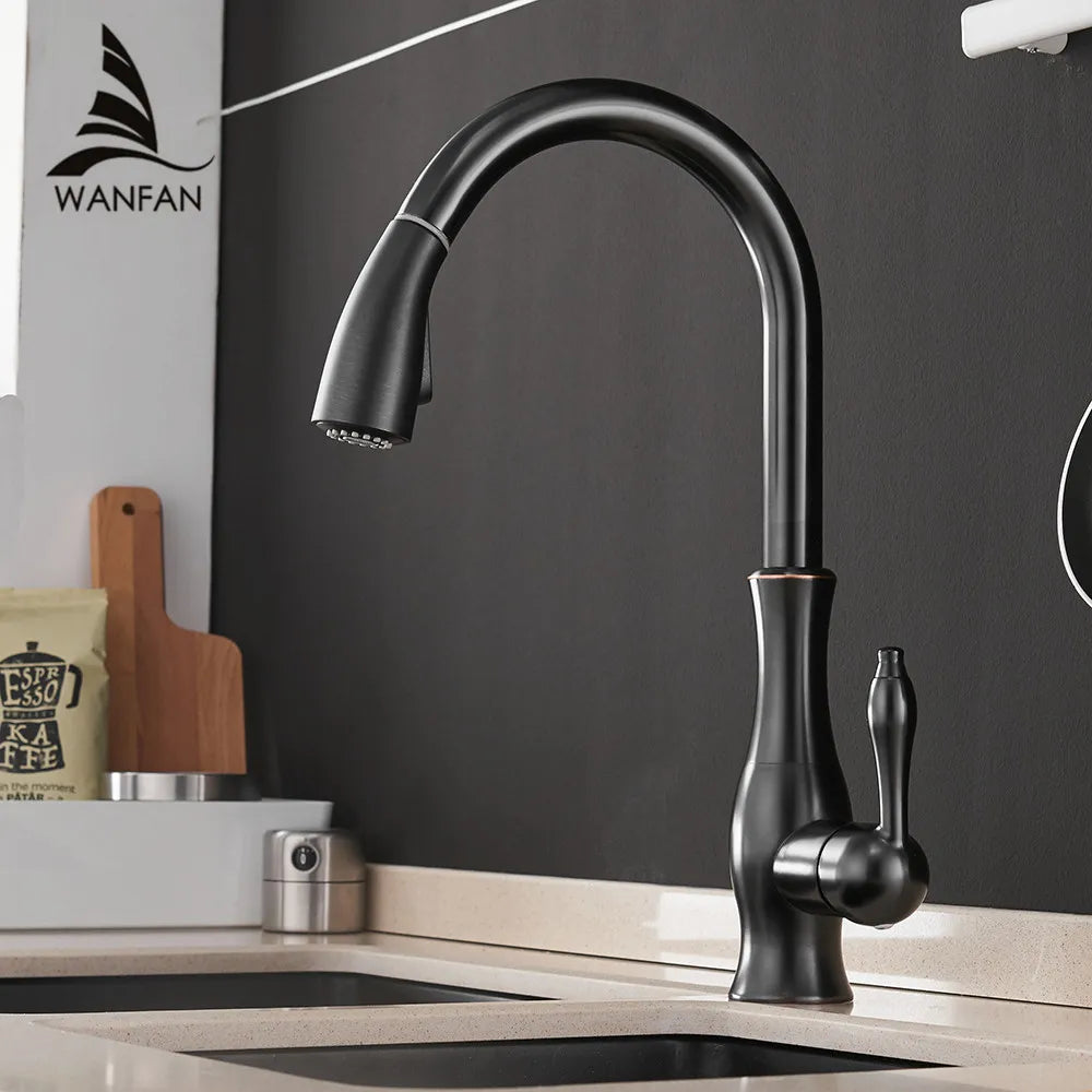 WANFAN Kitchen Pull Out Faucet With Single Handle Deck Mounted Mixer Tap 866011